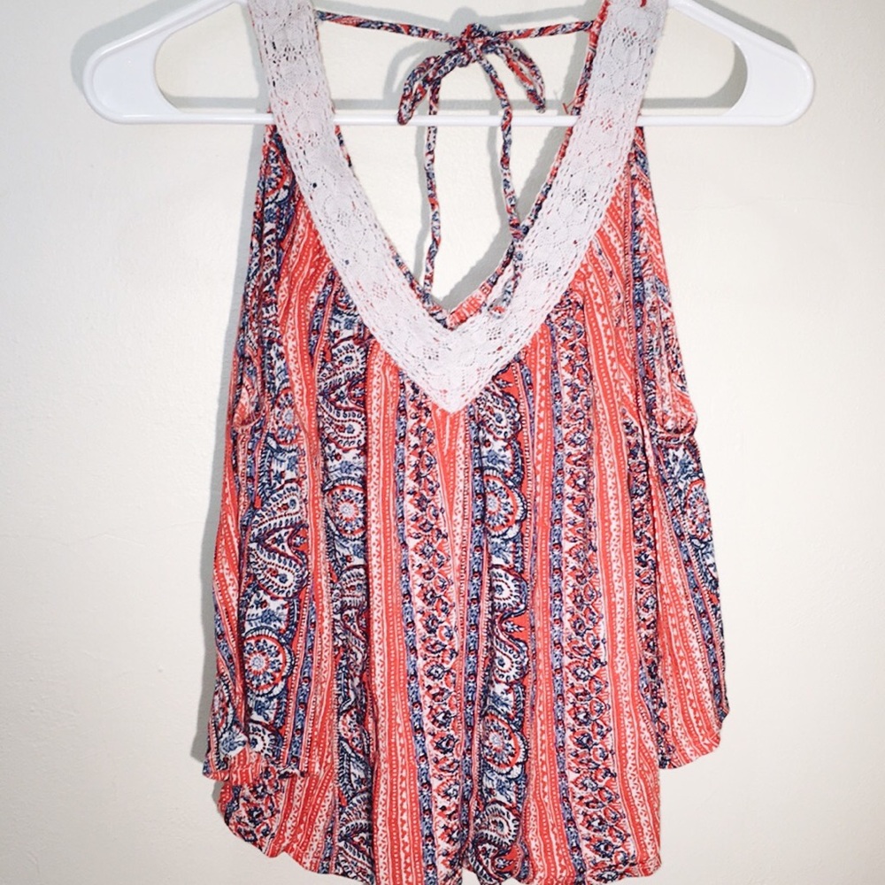 Hollister Flowy Paisley Crochet Cold-shoulder Top